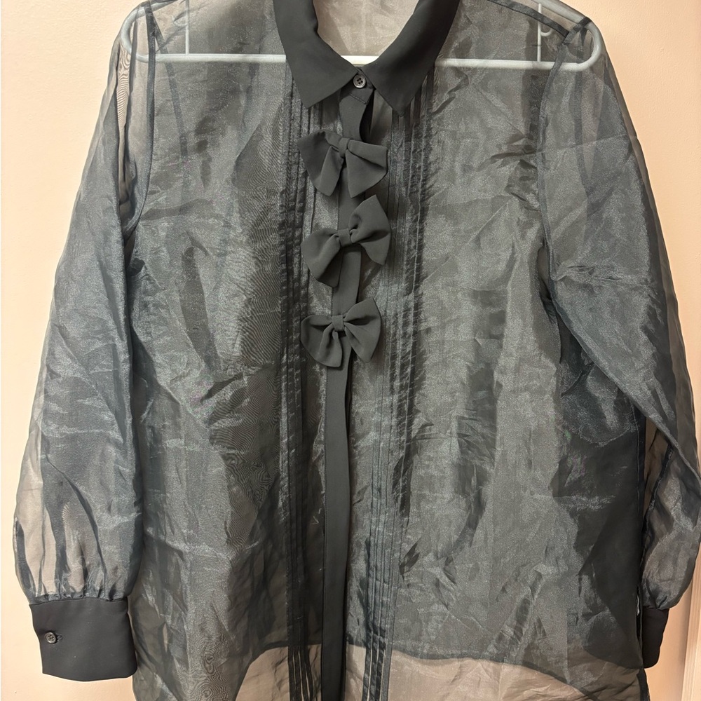 Eloquii Black Sheer Blazer with Bow Accents